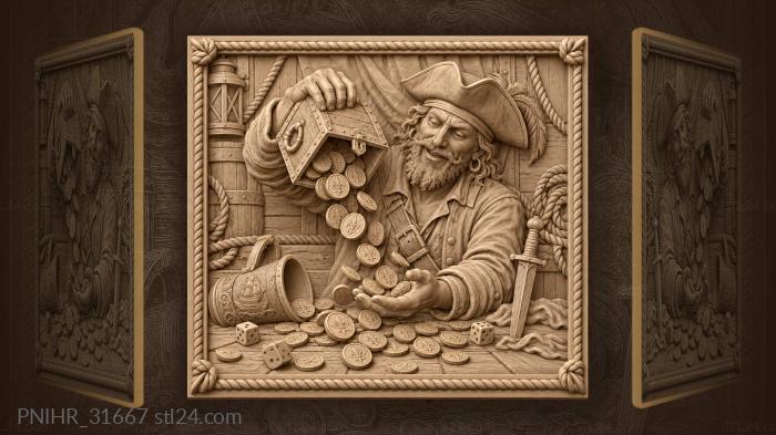 Buccaneer spills coins toward waiting hand 3d STL model