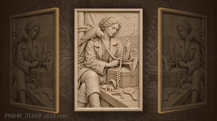 Sailor counts pearls while parrot pecks 3d STL model
