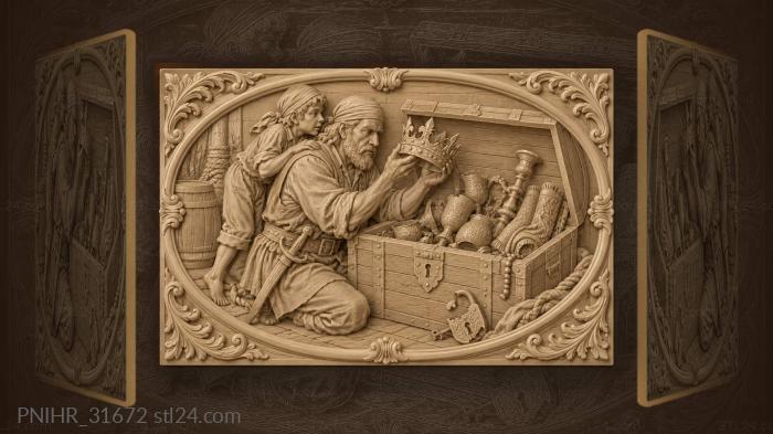 Grizzled captain turns a battered crown 3d STL model