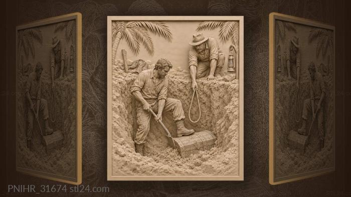 Treasure hunters finding buried chest 3d STL model