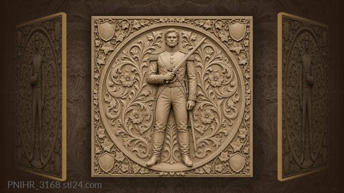 Uniformed man with sword across chest 3d STL model
