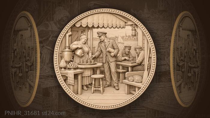 Teahouse scene with pilot and boatmen 3d STL model