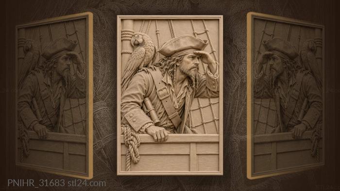Pirate captain with vibrant macaw companion 3d STL model