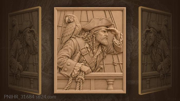 Pirate captain with watchful macaw 3d STL model