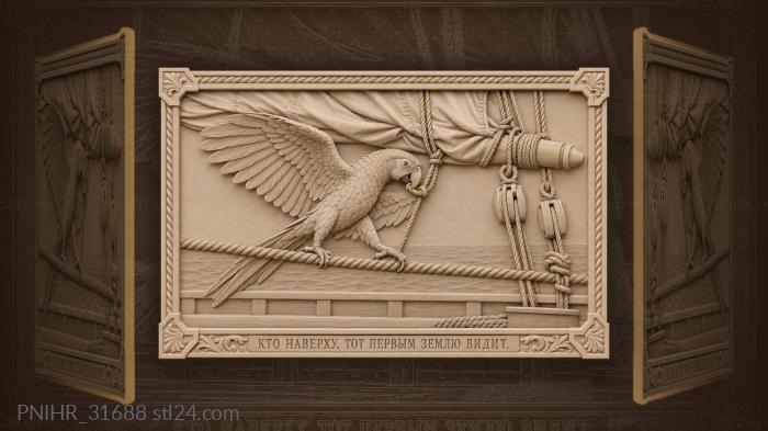 Parrot on yard reefed sail 3d STL model
