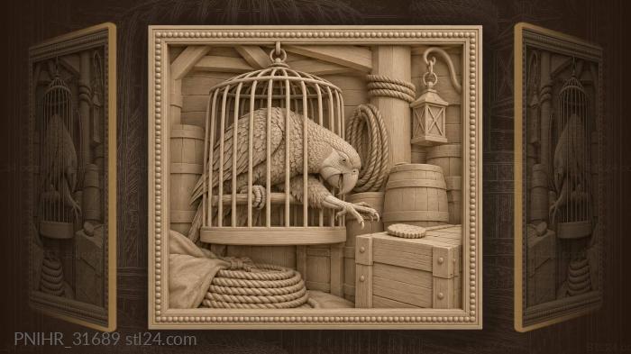 Parrot reaching through the cage for a biscuit 3d STL model