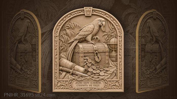 Parrot with coin treasure chest 3d STL model