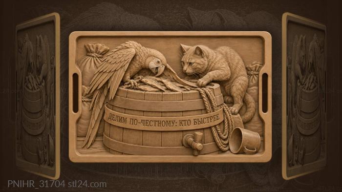 Ship cat reaches for the fish 3d STL model