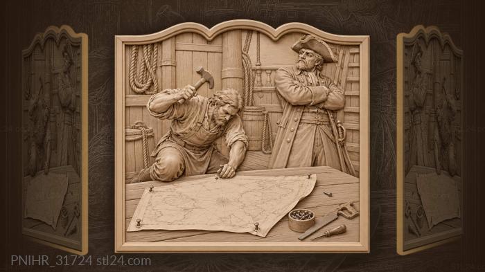 Carpenter hammers the chart while captain directs 3d STL model