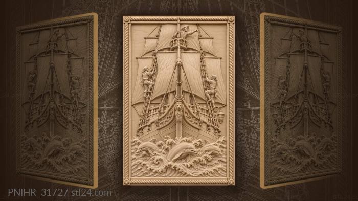 Galleon meeting dolphins at her bow 3d STL model