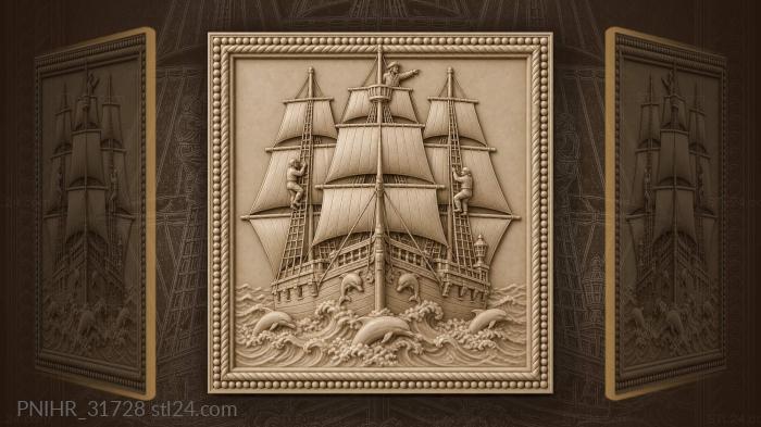 Dolphins cutting across the galleon bow 3d STL model