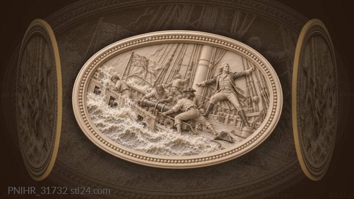 Frigate in stormy seas battle 3d STL model