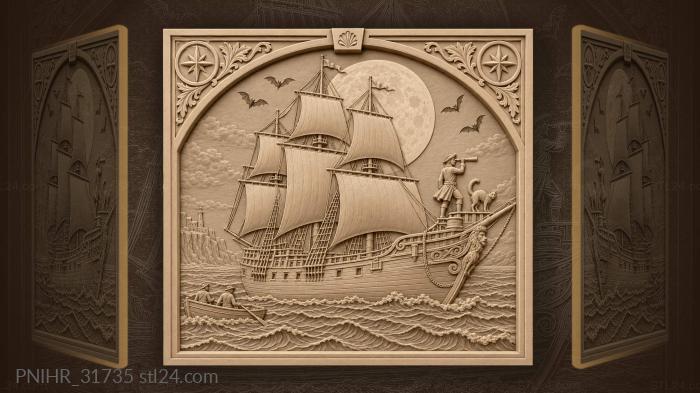 Lunar voyage ship and watchful cat 3d STL model