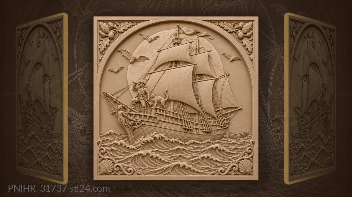 Moonlit ship lookout and watchful cat 3d STL model