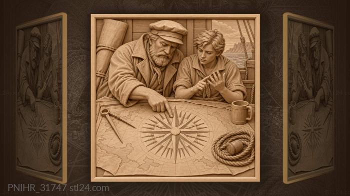 Pilot and young rower navigation chart 3d STL model