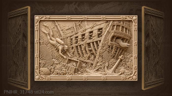 Sunken ship coral reef diver 3d STL model