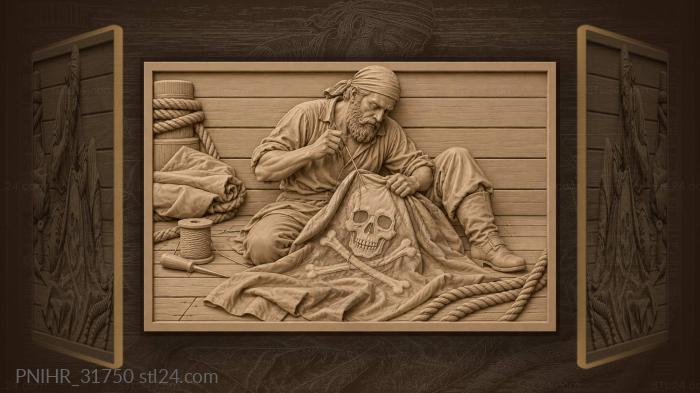 Quartermaster sewing skull onto flag 3d STL model