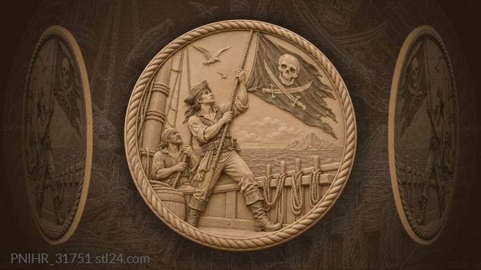 Pirate hauling flag with sabers 3d STL model