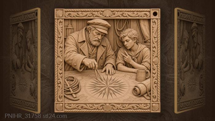 Old pilot teaching a rower the bearings 3d STL model