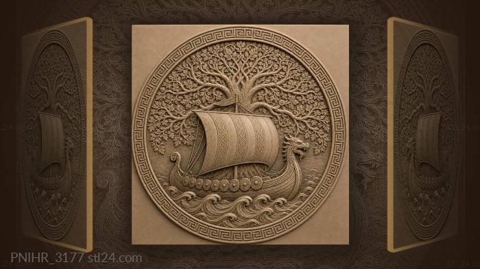 Viking ship and world tree 3d STL model