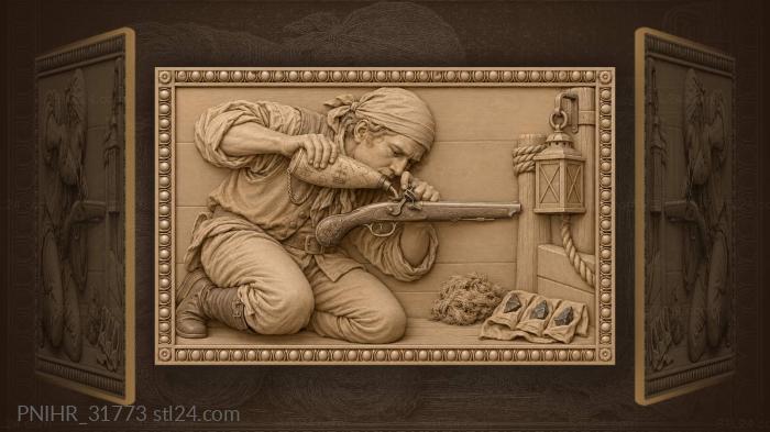 Flintlock pistol powder horn loading 3d STL model