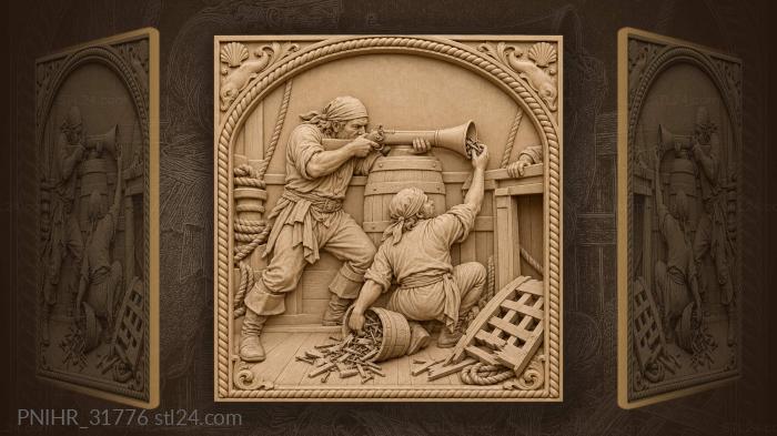Gunner loading blunderbuss by hatchway 3d STL model