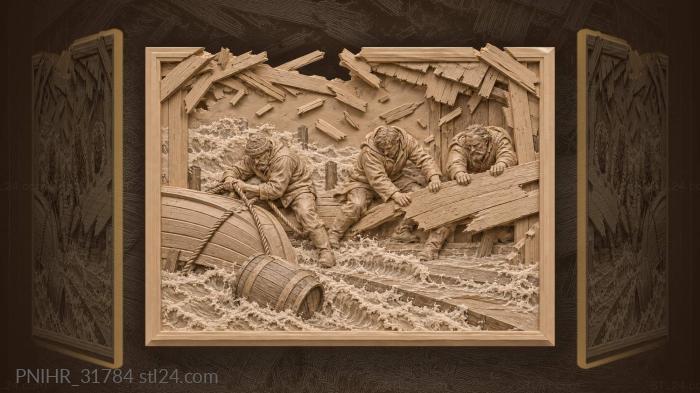 Storm fishermen battling flying planks 3d STL model