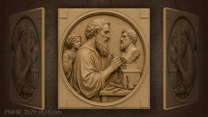 Sculptor with chisel at unfinished bust 3d STL model