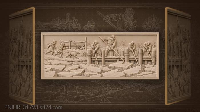 Spring river ice breaking village life 3d STL model