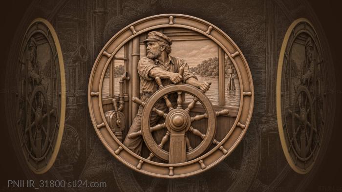 Steamboat pilot at the wheel 3d STL model