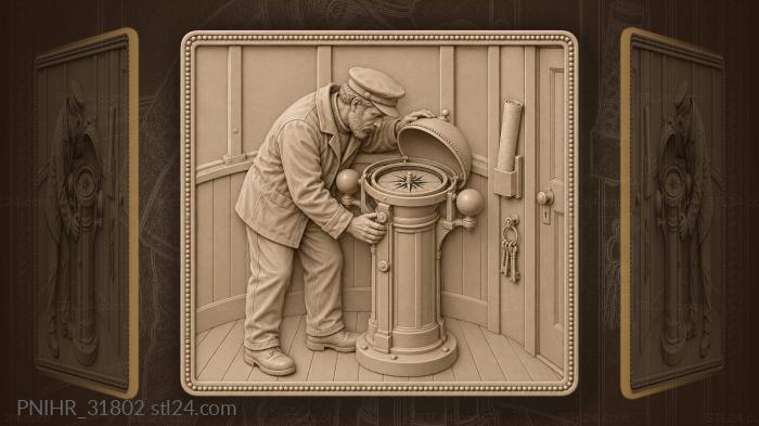 Lighthouse keeper checking compass navigation 3d STL model