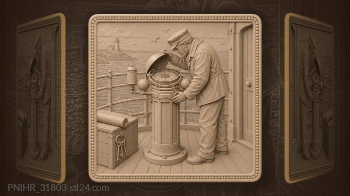 Lighthouse keeper checking compass nautical scene 3d STL model