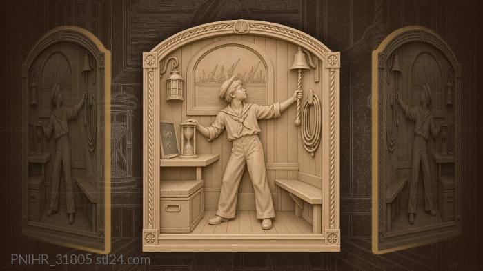 Boy at watch with hourglass time 3d STL model