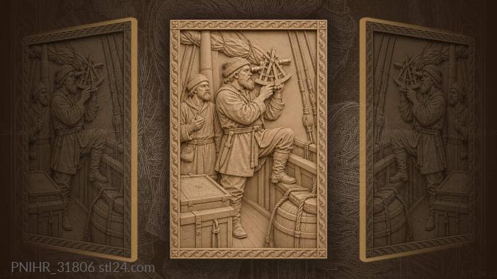 Navigator adjusts sextant while mate waits 3d STL model