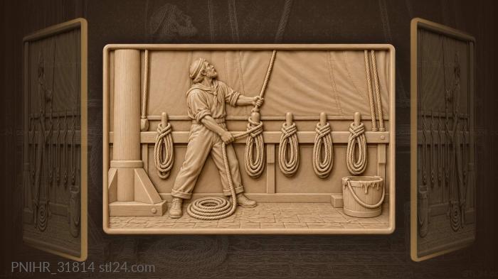 Sailor working halyard and coiled rope 3d STL model