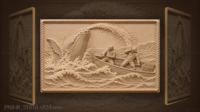 Whale spout soaking two fishermen 3d STL model