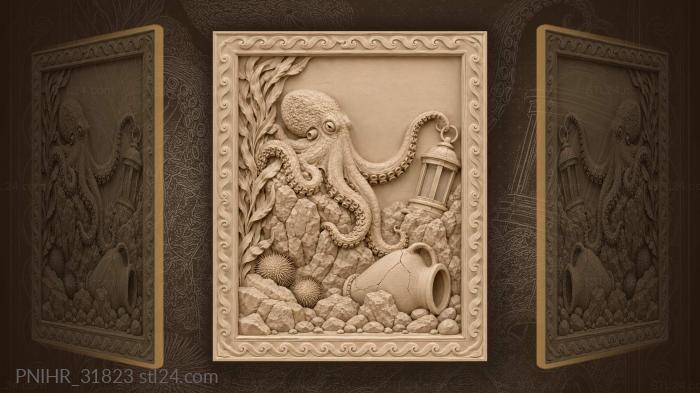 Octopus and lantern in the depths 3d STL model