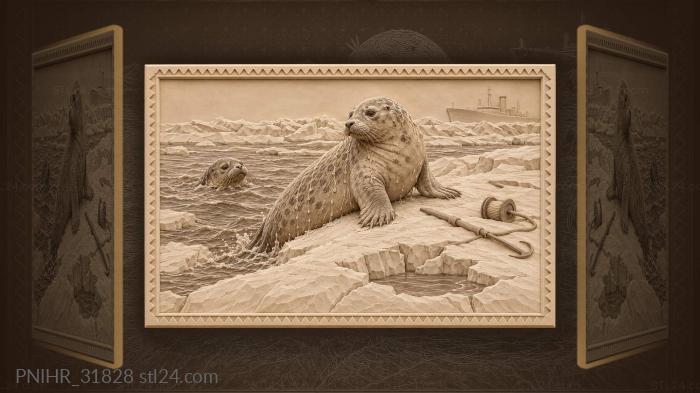 Seal climbs onto cracked fishing ice 3d STL model