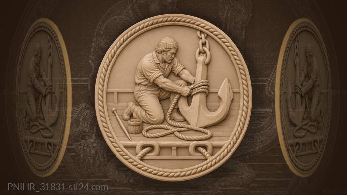 Sailor with anchor and coiled rope 3d STL model