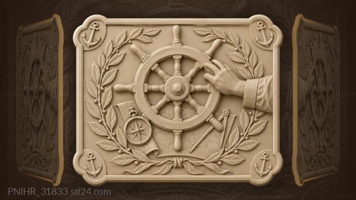 Ship’s wheel laurel wreath navigation tools 3d STL model
