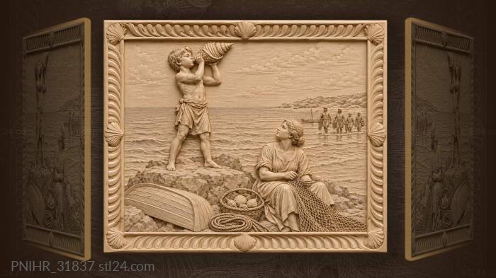 Boy with conch shell seaside scene 3d STL model