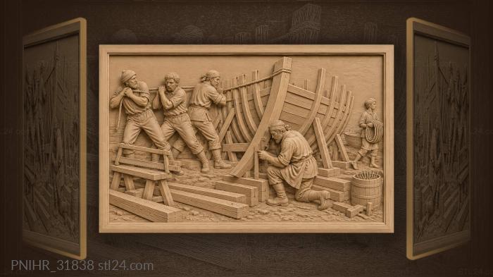 Shipwrights artel building a fishing boat 3d STL model