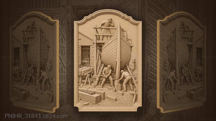 Shipyard launch building wooden hull 3d STL model
