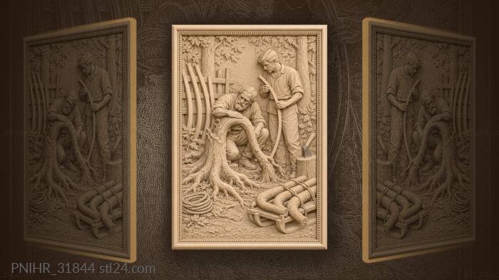 Forest craftsmen selecting boat timber 3d STL model