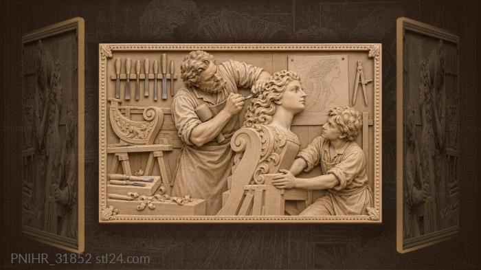 Craftsman finishes the figurehead as apprentice braces 3d STL model