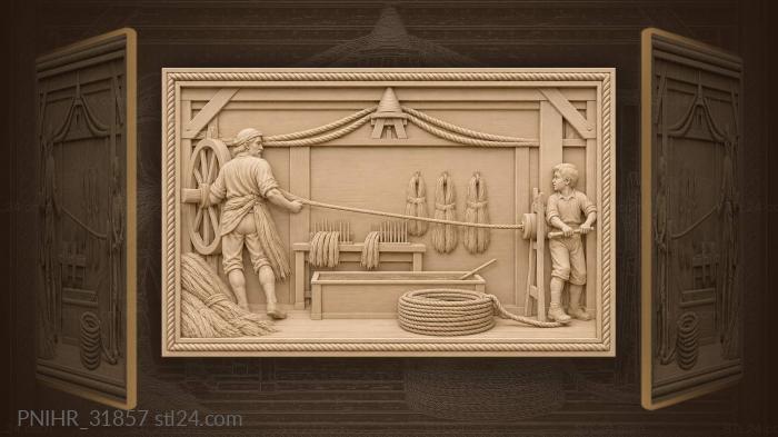 Hemp ropewalk spinning and twisting 3d STL model