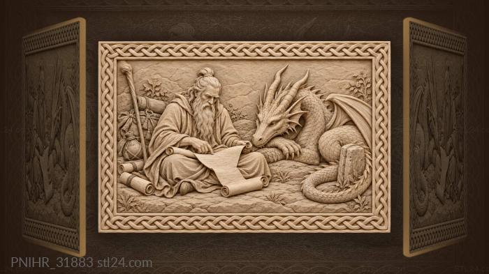 Hermit reading to attentive dragon 3d STL model