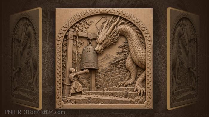 Dragon and temple bell encounter 3d STL model