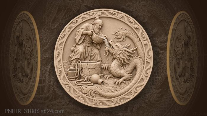 Old man and playful young dragon 3d STL model
