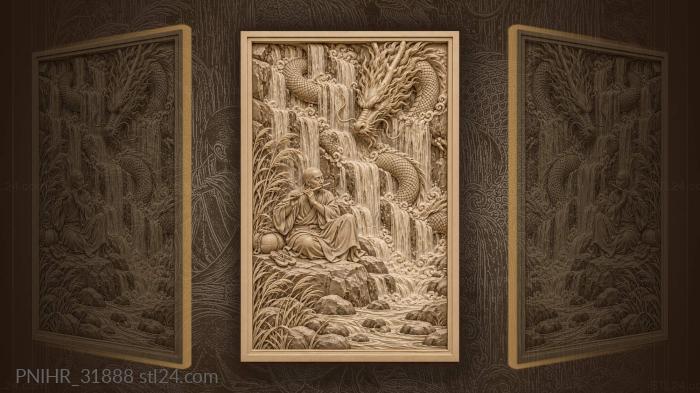 Dragon above flute playing monk 3d STL model